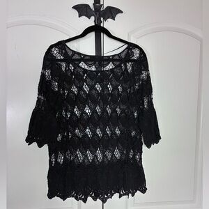 Gothic Black Crochet Lace Sheer Top Elegant, Feminine 100% Cotton size 2X